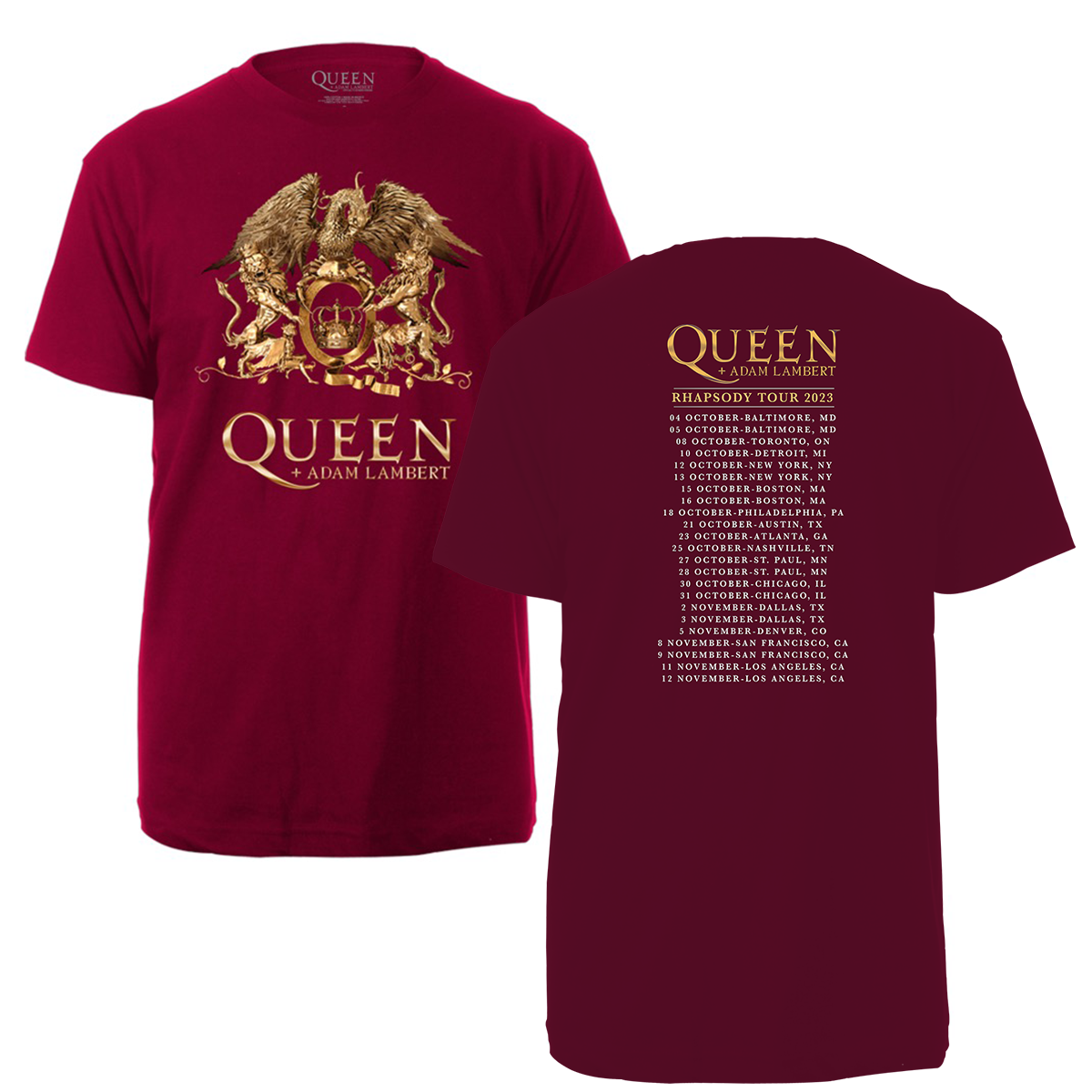 QUEEN+ADAM LANBERT 記念Tシャツ Rhapsody Tour Tee - Burgundy – Queen and Adam Lambert